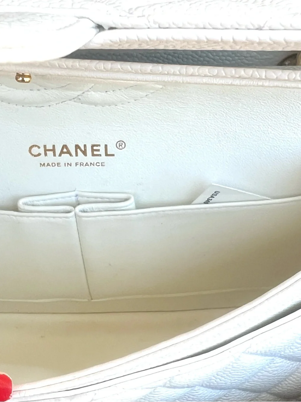 Chanel Classic Double Flap Caviar  white GHW Meduim Size